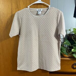 Vintage Jenny Cream Ribbed Stretchy Size Small Short Sleeve Top